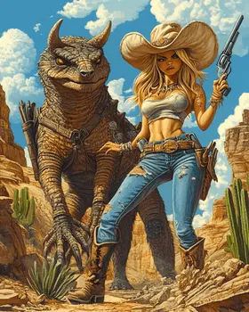 Chupacabra and Cowgirl - Mythical Beasts Wall Art Prints – 8″x10″ Artwork for 11″x14″ Frame
