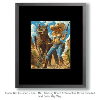 Chupacabra and Cowgirl - Mythical Beasts Wall Art Prints – 8″x10″ Artwork for 11″x14″ Frame