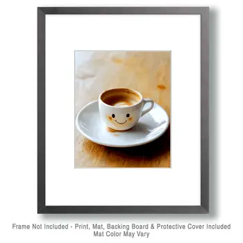 Smiling Cup - Coffee Wall Art Prints - 8"x10" Art Print for 11"x14" Frame