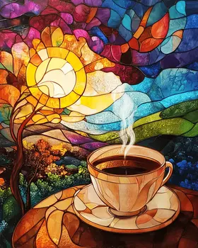 Stained Glass Cup - Coffee Wall Art Prints - 8"x10" Art Print for 11"x14" Frame