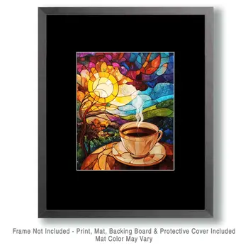 Stained Glass Cup - Coffee Wall Art Prints - 8"x10" Art Print for 11"x14" Frame