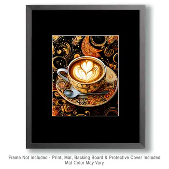 BOHO Love Cup - Coffee Wall Art Prints - 8"x10" Art Print for 11"x14" Frame