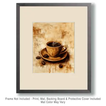 Vintage Cup - Coffee Wall Art Prints - 8"x10" Art Print for 11"x14" Frame