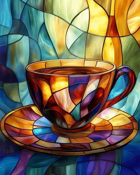Stained Glass Cup II - Coffee Wall Art Prints - 8"x10" Art Print for 11"x14" Frame