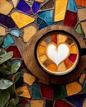 Stained Glass Heart Cup - Coffee Wall Art Prints - 8"x10" Art Print for 11"x14" Frame