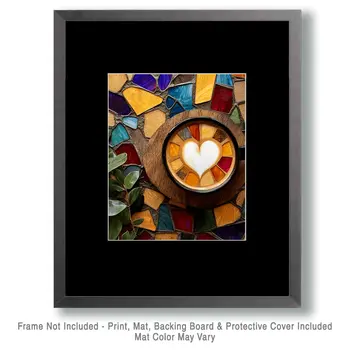 Stained Glass Heart Cup - Coffee Wall Art Prints - 8"x10" Art Print for 11"x14" Frame