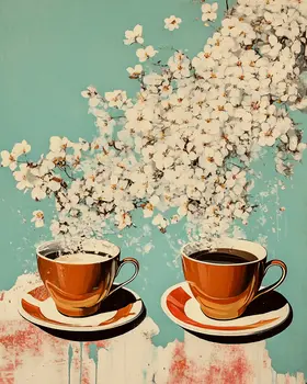 Cherry Blossom Cup - Coffee Wall Art Prints - 8"x10" Art Print for 11"x14" Frame