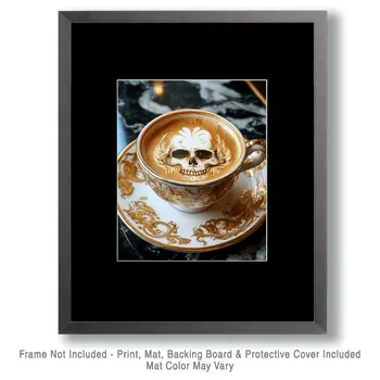 Skull Cup - Coffee Wall Art Prints - 8"x10" Art Print for 11"x14" Frame