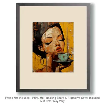 Folk Art Cup - Coffee Wall Art Prints - 8"x10" Art Print for 11"x14" Frame