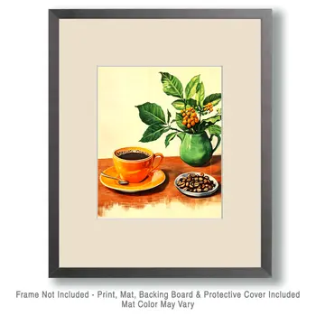 Cup and Beans - Coffee Wall Art Prints - 8"x10" Art Print for 11"x14" Frame