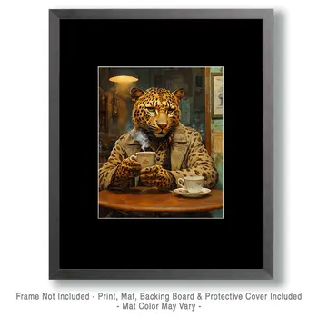 Jaguar Having a Cup of Joe - Coffee Wall Art Prints - 8"x10" Art Print for 11"x14" Frame