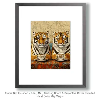 Two Tigers at a Coffee Shop - Coffee Wall Art Prints - 8"x10" Art Print for 11"x14" Frame