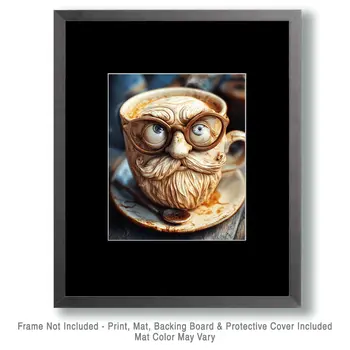 Mister Cup - Coffee Wall Art Prints - 8"x10" Art Print for 11"x14" Frame