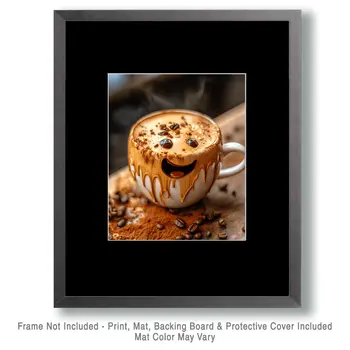 Happy Cup - Coffee Wall Art Prints - 8"x10" Art Print for 11"x14" Frame