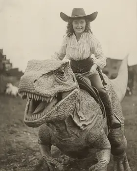 Cowgirl on Her Mount - Cryptid Cryptozoology Dinosaur Wall Art Prints - 8"x10" Art Print for 11"x14" Frame