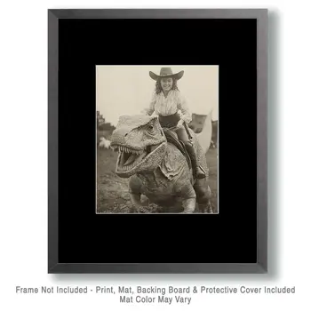 Cowgirl on Her Mount - Cryptid Cryptozoology Dinosaur Wall Art Prints - 8"x10" Art Print for 11"x14" Frame