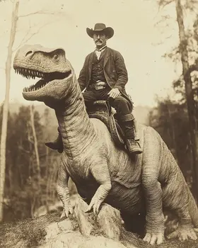 Cowboy on His Mount - Cryptid Cryptozoology Dinosaur Wall Art Prints - 8"x10" Art Print for 11"x14" Frame
