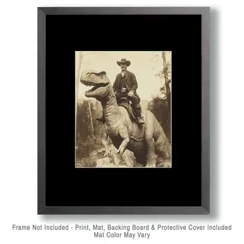 Cowboy on His Mount - Cryptid Cryptozoology Dinosaur Wall Art Prints - 8"x10" Art Print for 11"x14" Frame