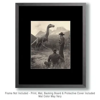 Sizing Each Other Up - Cryptid Cryptozoology Dinosaur Wall Art Prints - 8"x10" Art Print for 11"x14" Frame