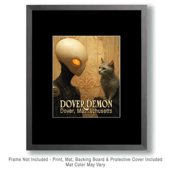 Dover Demon Talking to a Cat - Mythical Beasts Wall Art Prints – 8″x10″ Artwork for 11″x14″ Frame