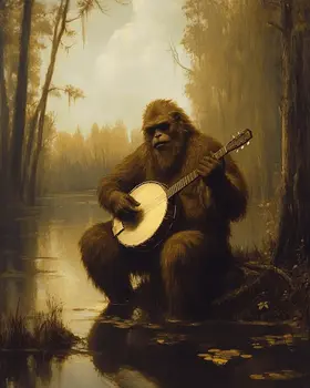 Fouke Monster Playing Banjo - Mythical Beasts Wall Art Prints – 8″x10″ Artwork for 11″x14″ Frame