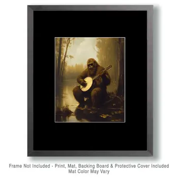 Fouke Monster Playing Banjo - Mythical Beasts Wall Art Prints – 8″x10″ Artwork for 11″x14″ Frame