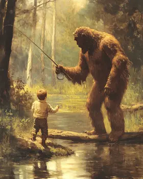 Fouke Monster Fishing - Mythical Beasts Wall Art Prints – 8″x10″ Artwork for 11″x14″ Frame