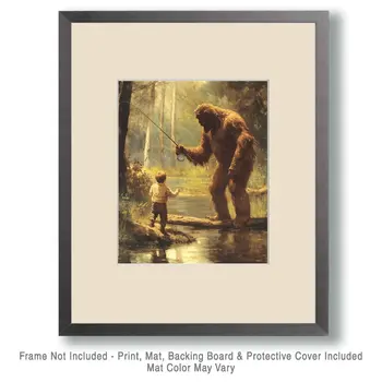 Fouke Monster Fishing - Mythical Beasts Wall Art Prints – 8″x10″ Artwork for 11″x14″ Frame