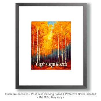 Fall Blaze ND - North Woods Souvenir Wall Art Prints – 8″x10″ Artwork for 11″x14″ Frame