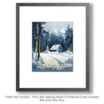 Winter Cabin ND - North Woods Souvenir Wall Art Prints – 8″x10″ Artwork for 11″x14″ Frame