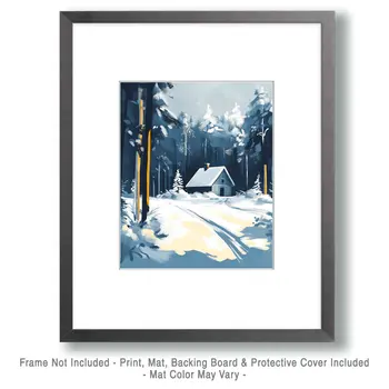 Winter Cabin - North Woods Souvenir Wall Art Prints – 8″x10″ Artwork for 11″x14″ Frame