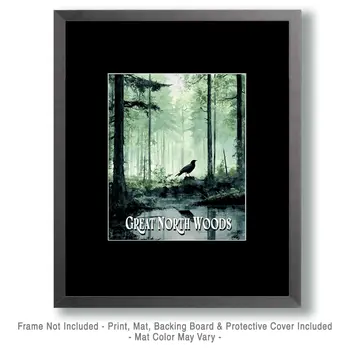 Raven ND - North Woods Souvenir Wall Art Prints – 8″x10″ Artwork for 11″x14″ Frame
