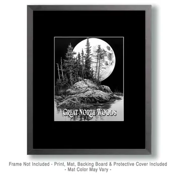 Full Moon Rising ND - North Woods Souvenir Wall Art Prints – 8″x10″ Artwork for 11″x14″ Frame