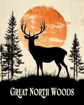 Full Moon Buck Deer ND - North Woods Souvenir Wall Art Prints – 8″x10″ Artwork for 11″x14″ Frame