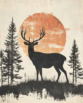 Full Moon Buck Deer - North Woods Souvenir Wall Art Prints – 8″x10″ Artwork for 11″x14″ Frame