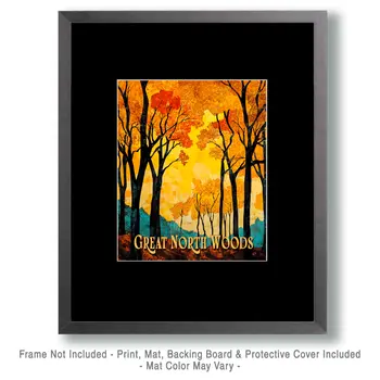 Bright Fall Day ND - North Woods Souvenir Wall Art Prints – 8″x10″ Artwork for 11″x14″ Frame