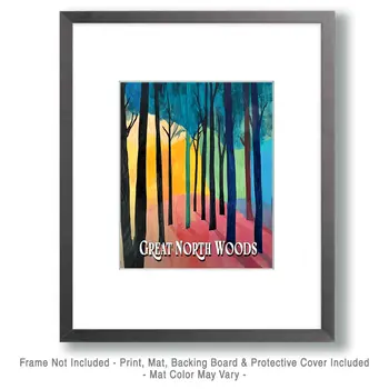 Bright Wood ND- North Woods Souvenir Wall Art Prints – 8″x10″ Artwork for 11″x14″ Frame