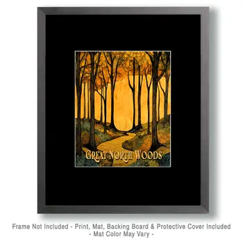 Nouveau Woodland ND - North Woods Souvenir Wall Art Prints – 8″x10″ Artwork for 11″x14″ Frame