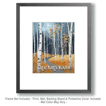 Birch Wood ND - North Woods Souvenir Wall Art Prints – 8″x10″ Artwork for 11″x14″ Frame