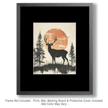 Full Moon Buck Deer - North Woods Souvenir Wall Art Prints – 8″x10″ Artwork for 11″x14″ Frame