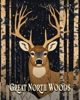 Buck Deer Painting ND - North Woods Souvenir Wall Art Prints – 8″x10″ Artwork for 11″x14″ Frame