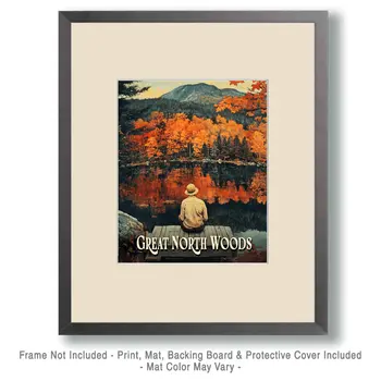 Fishing Peacefully ND - North Woods Souvenir Wall Art Prints – 8″x10″ Artwork for 11″x14″ Frame