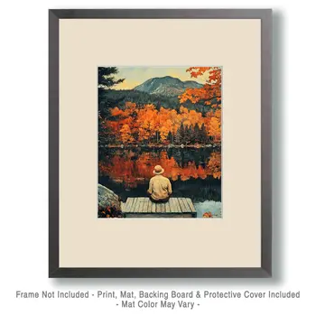 Fishing Peacefully - North Woods Souvenir Wall Art Prints – 8″x10″ Artwork for 11″x14″ Frame
