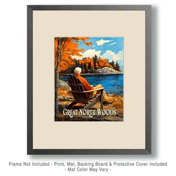 Relaxing by the Lake ND - North Woods Souvenir Wall Art Prints – 8″x10″ Artwork for 11″x14″ Frame