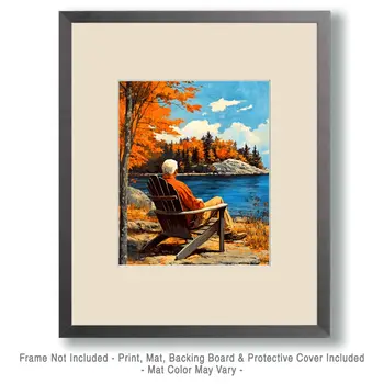 Relaxing by the Lake - North Woods Souvenir Wall Art Prints – 8″x10″ Artwork for 11″x14″ Frame