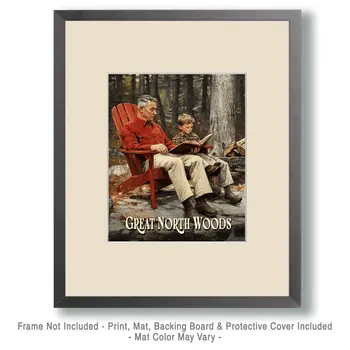 Reading with Pop ND - North Woods Souvenir Wall Art Prints – 8″x10″ Artwork for 11″x14″ Frame