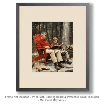 Reading with Pop - North Woods Souvenir Wall Art Prints – 8″x10″ Artwork for 11″x14″ Frame