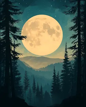 Full Moon Rising - North Woods Souvenir Wall Art Prints – 8″x10″ Artwork for 11″x14″ Frame