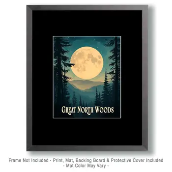 Full Moon Rising ND - North Woods Souvenir Wall Art Prints – 8″x10″ Artwork for 11″x14″ Frame