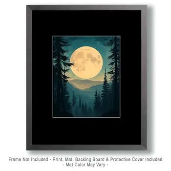 Full Moon Rising - North Woods Souvenir Wall Art Prints – 8″x10″ Artwork for 11″x14″ Frame
